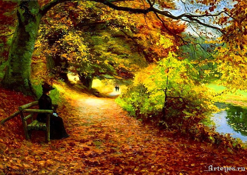 Wooden Path in Autumn, path, autumn, nature, lady, HD wallpaper