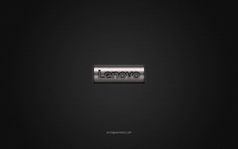 Lenovo logo, silver shiny logo, Lenovo metal emblem, for Lenovo smartphones, gray carbon fiber texture, Lenovo, brands, creative art, HD wallpaper