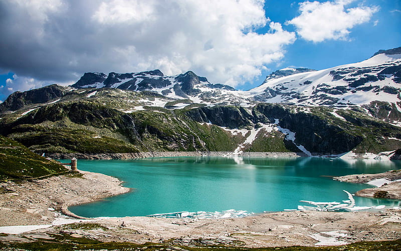 Austrian Alps mountain lake, mountains, Austria, Europe, Alps, HD wallpaper