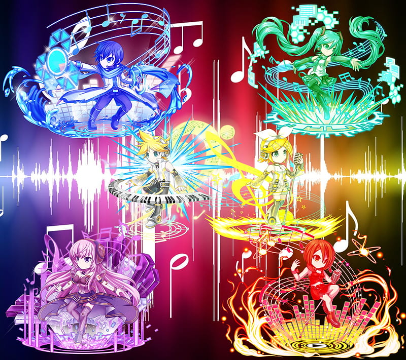 The Vocaloids, brave frontier, kaito, len, luka, meiko, miku, rin, vocaloid, HD wallpaper