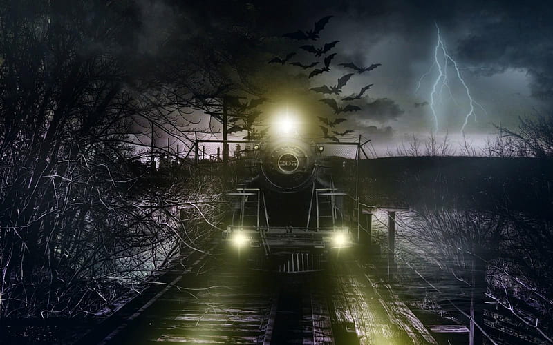 'Ghost train'......, eerie, ghost train, trains, dark, HD wallpaper