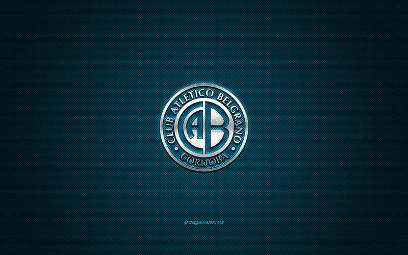 Club Atletico Belgrano, Argentine football club, white logo, blue carbon fiber background, Primera B Nacional, football, Cordoba, Argentina, Club Atletico Belgrano logo, HD wallpaper