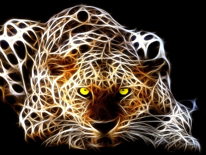 Fractal Tiger, 3d, tiger, cat, abstract, animal, HD wallpaper