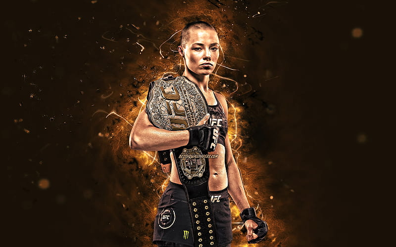 Rose Namajunas brown neon lights, american fighters, MMA, UFC, female fighters, Mixed martial arts, Rose Namajunas , UFC fighters, Rose Gertrude Namajunas, MMA fighters, HD wallpaper