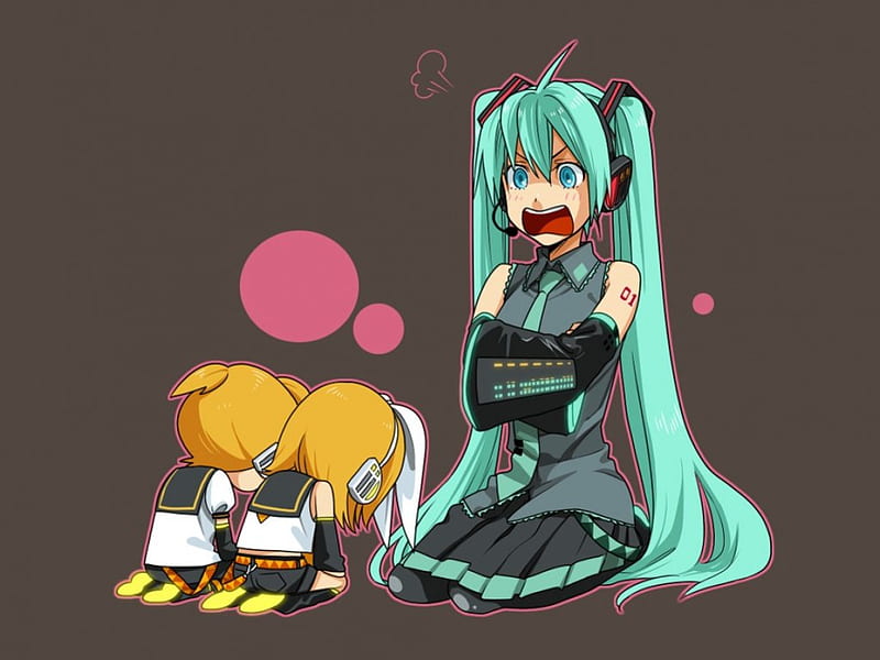 You're In Big Trouble!!, vocaloid, hatsune miku, anime, mad, trouble, angry, rin and len kagamine, HD wallpaper