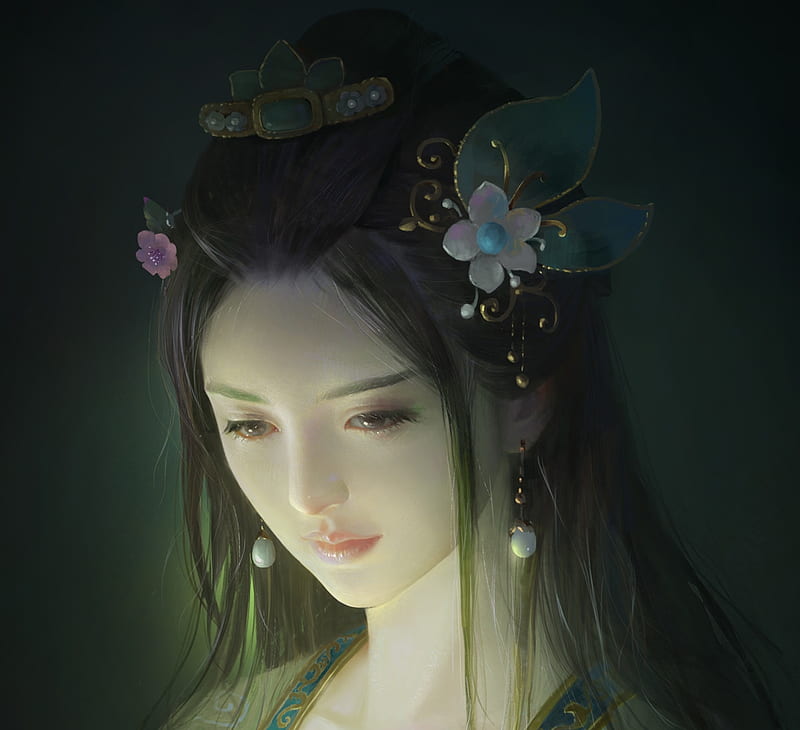 Princess, art, frumusete, luminos, wang xiao, fantasy, jade, asian ...