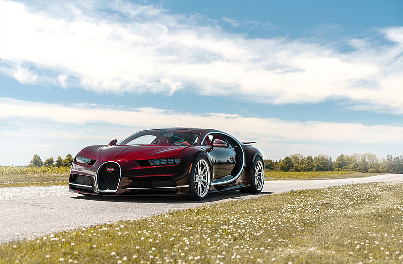 Bugatti Chiron, 2018, hypercar, burgundy black Chiron, tuning, supercars, Bugatti, HD wallpaper