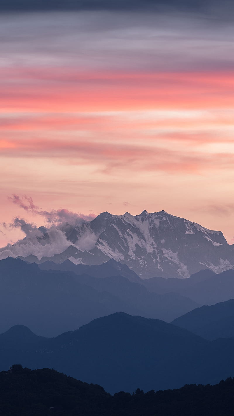 The Mountains - 2, summit, orange, white, blue, black, sky, clouds, HD phone wallpaper