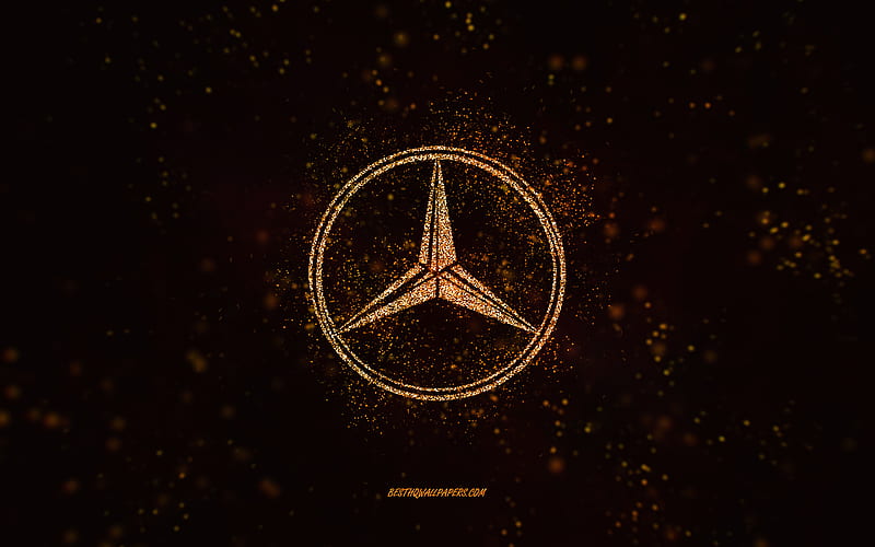 Mercedes-Benz glitter logo, , black background, Mercedes-Benz logo, orange glitter art, Mercedes-Benz, creative art, Mercedes-Benz orange glitter logo, Mercedes logo, HD wallpaper