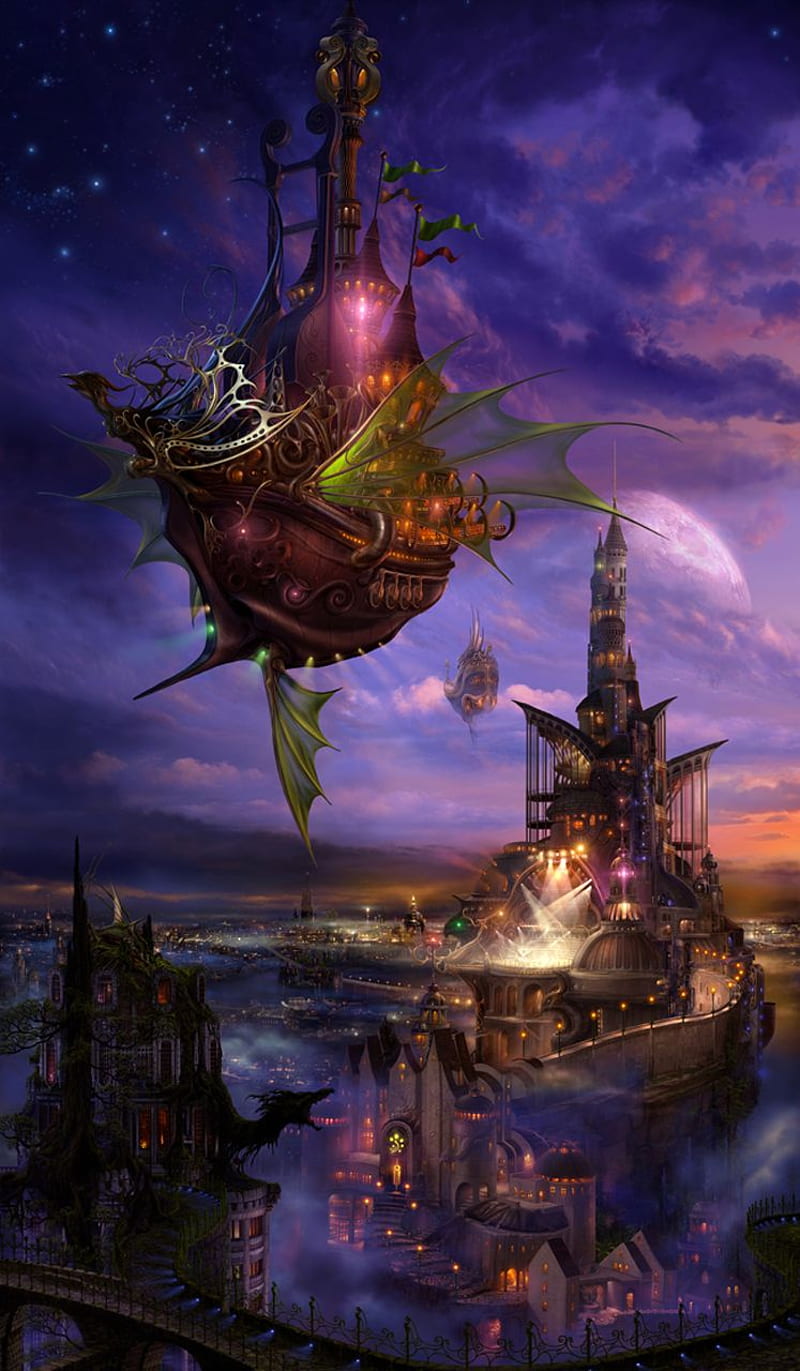 Steampunk Ship, magic, fantasy, HD phone wallpaper