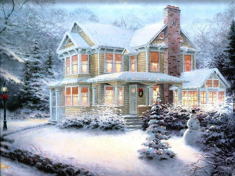 Christmas Winter Scene, christmas, snow, welcomimg, home, scene, winter, HD wallpaper