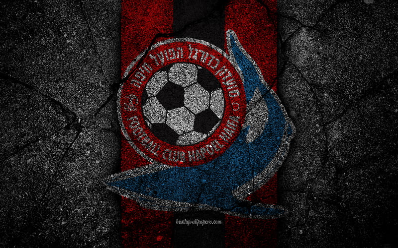 FC Hapoel Haifa Ligat haAl, Israel, black stone, football club, logo, Hapoel Haifa, soccer, asphalt texture, Hapoel Haifa FC, HD wallpaper