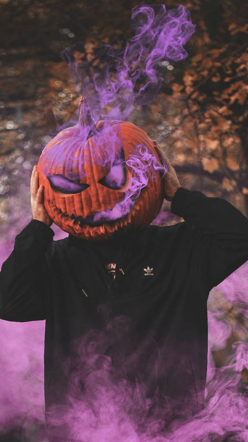 Purple pumpkin, purple, pumpkin, scary, halloween, adidas, HD phone wallpaper