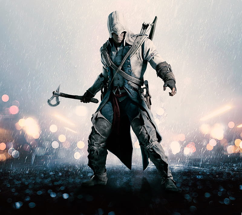 Connor Kenway, assassins creed, battlefield, killer, rain, HD wallpaper