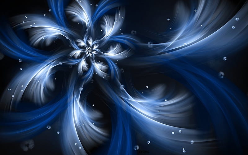 Snowflake, luminos, fractal, texture, white, abstract, blue, winter, HD wallpaper