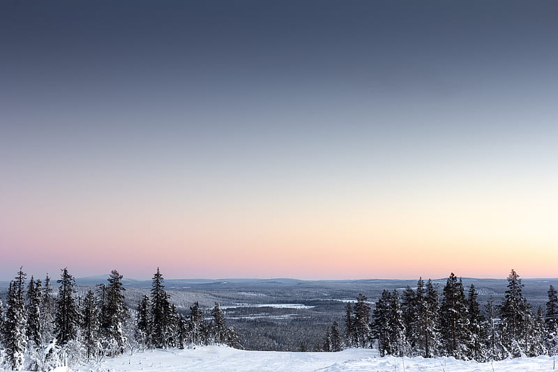 winter, horizon, snow, sky, levi, finland, HD wallpaper