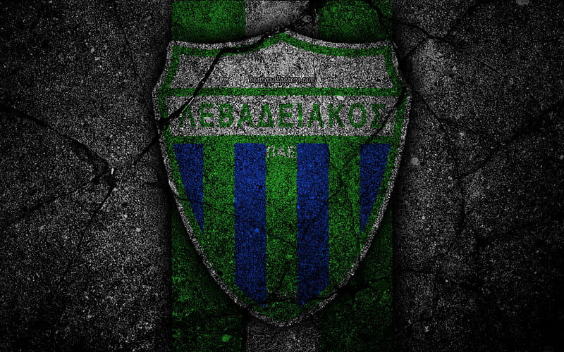 Levadiakos FC, logo, Greece Super League, football, asphalt texture, soccer, emblem, Greek football club, black stone, Levadiakos, Greece, FC Levadiakos, HD wallpaper