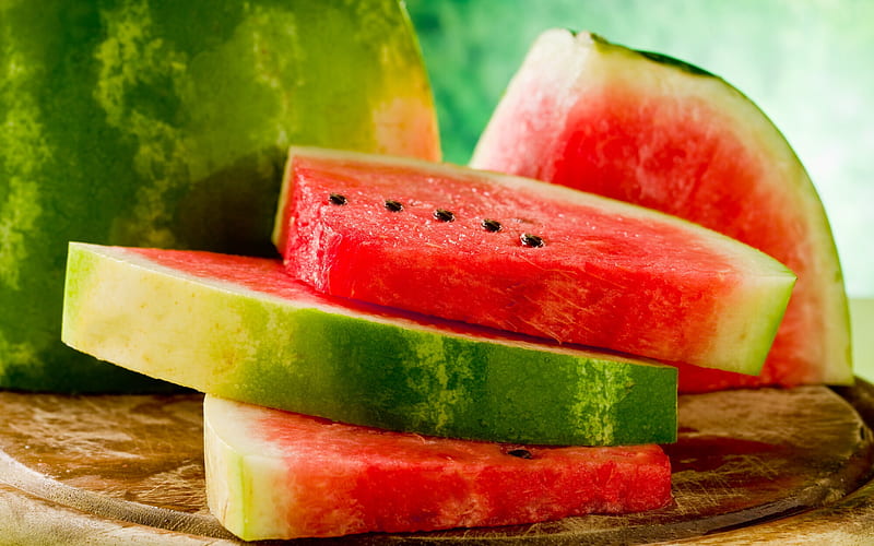 Watermelon, berries, fruits, watermelon slices, ripe watermelon, HD wallpaper