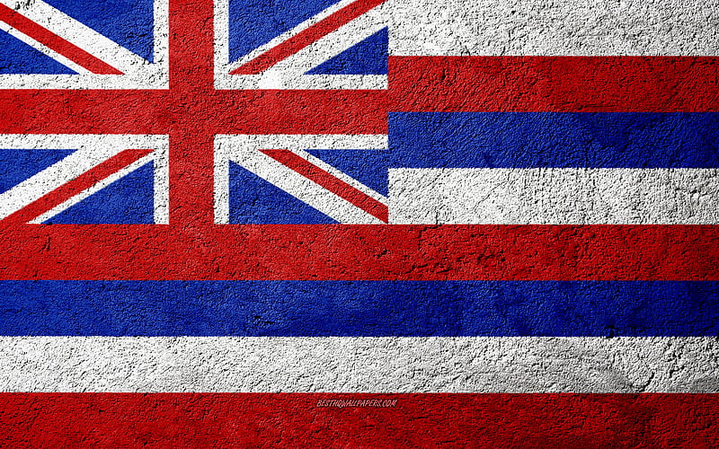 Flag of State of Hawaii, concrete texture, stone background, Hawaii flag, USA, Hawaii State, flags on stone, Flag of Hawaii, HD wallpaper