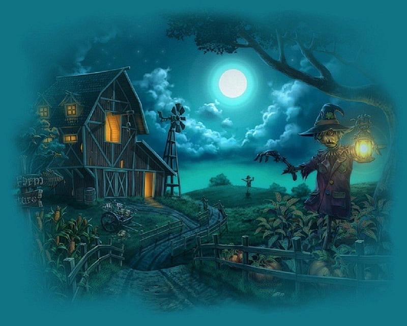 Waiting on Halloween, house, spooky, halloween, night, HD wallpaper