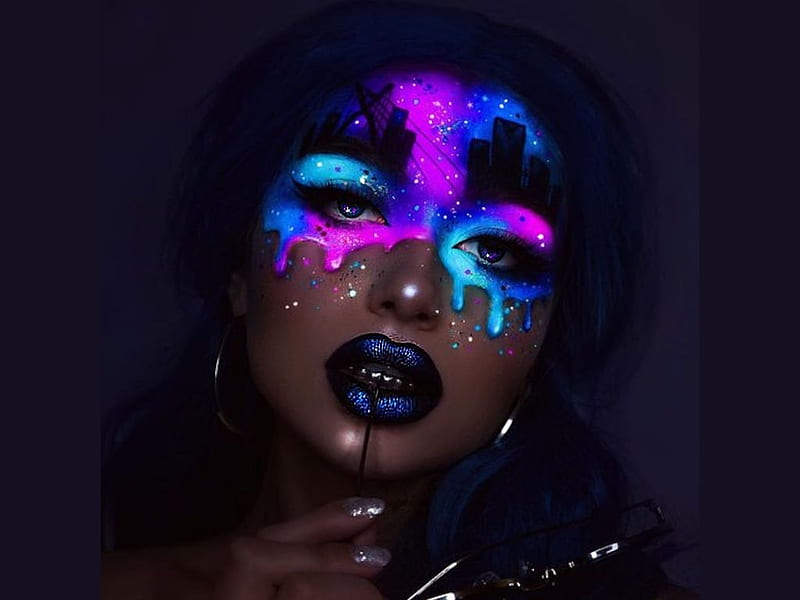 Funky Face Paint, women are special, funky hair face art, album, Instagram, color on black, female trendsetters, HD wallpaper