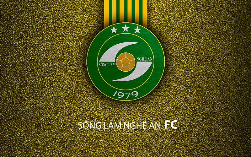 Song Lam Nghe An FC leather texture, logo, Vietnamese football club, yellow green lines, emblem, creative art, V-League 1, Vinh, Vietnam, football, HD wallpaper