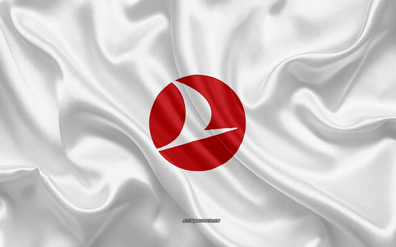 Turkish Airlines logo, airline, white silk texture, airline logos, Turkish Airlines emblem, silk background, silk flag, Turkish Airlines, HD wallpaper