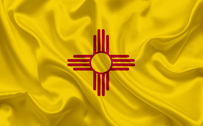 New Mexico State Flag, flags of States, flag State of New Mexico, USA, state New Mexico, yellow silk flag, New Mexico coat of arms, HD wallpaper