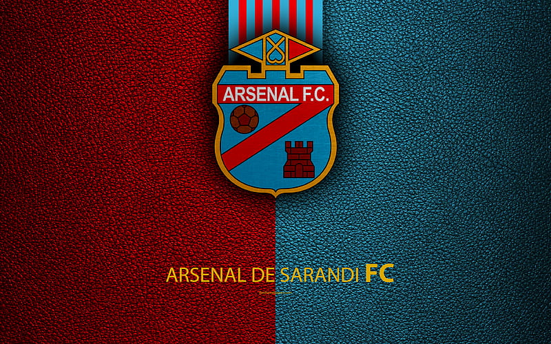 Arsenal Sarandí logo, Sarandi, Argentina, leather texture, football, Argentinian football club, emblem, Superliga, Argentina Football Championships, HD wallpaper