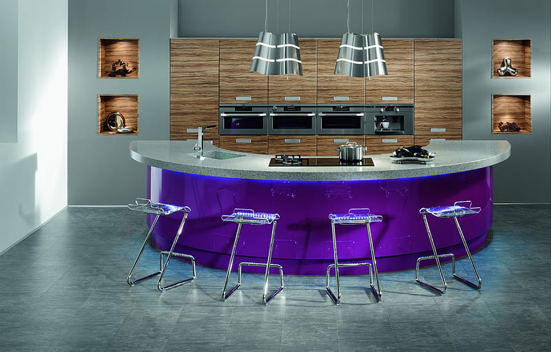 Remodel Gobi Kitchen, architecture, remodel, bar, futuristic, kitchen, eating area, stools, HD wallpaper