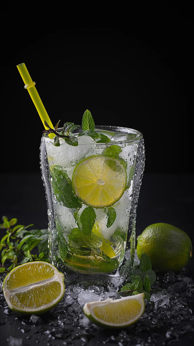 Mojito cocktail, cold, drink, ice, lemon, lime, mint, HD phone wallpaper