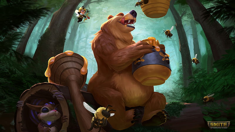 Bearly Buzzed Bacchus, bee, BearlyBuzzedBacchus, fantasy, honey, bear, game, HD wallpaper