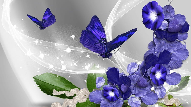 Flores y mariposas azules, brillo, fantasía, mariposa, flores, mariposas,  arte digital, Fondo de pantalla HD | Peakpx