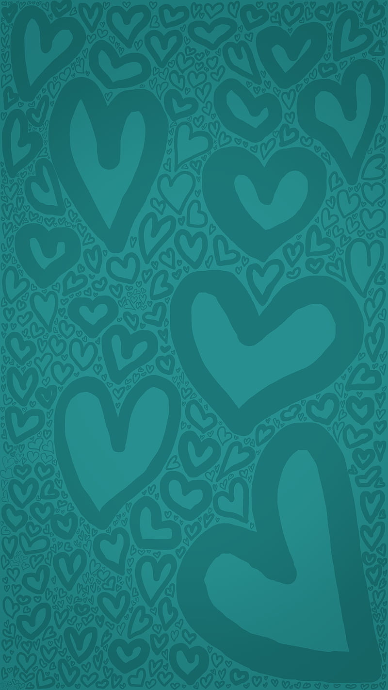 Doodle Hearts, doodle, drawing, corazones, love, romance, scribble, teal, torquoise, valentine, valentines day, HD phone wallpaper