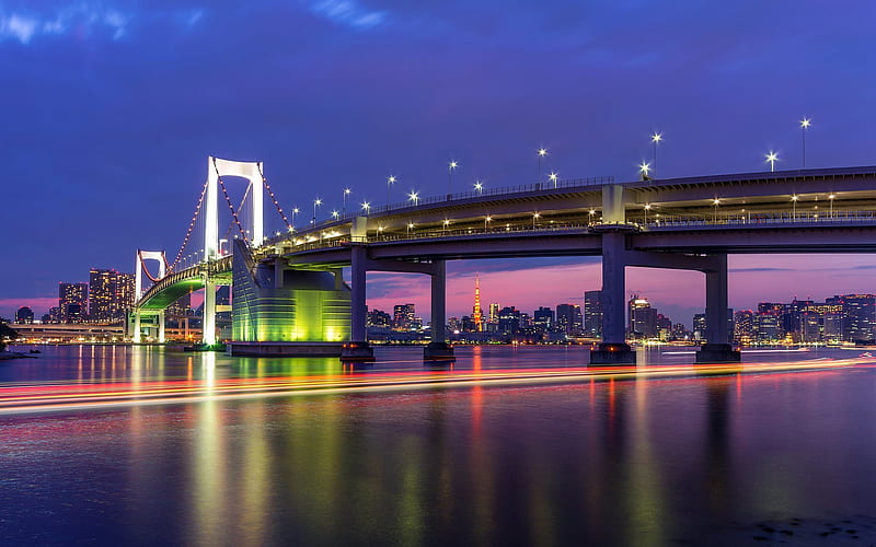 night, capital, tokyo, japan, bridge, HD wallpaper