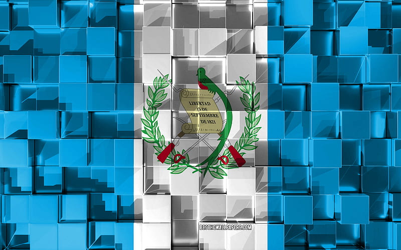 Flag of Guatemala, 3d flag, 3d cubes texture, Flags of North America countries, 3d art, Guatemala, North America, 3d texture, Guatemala flag, HD wallpaper