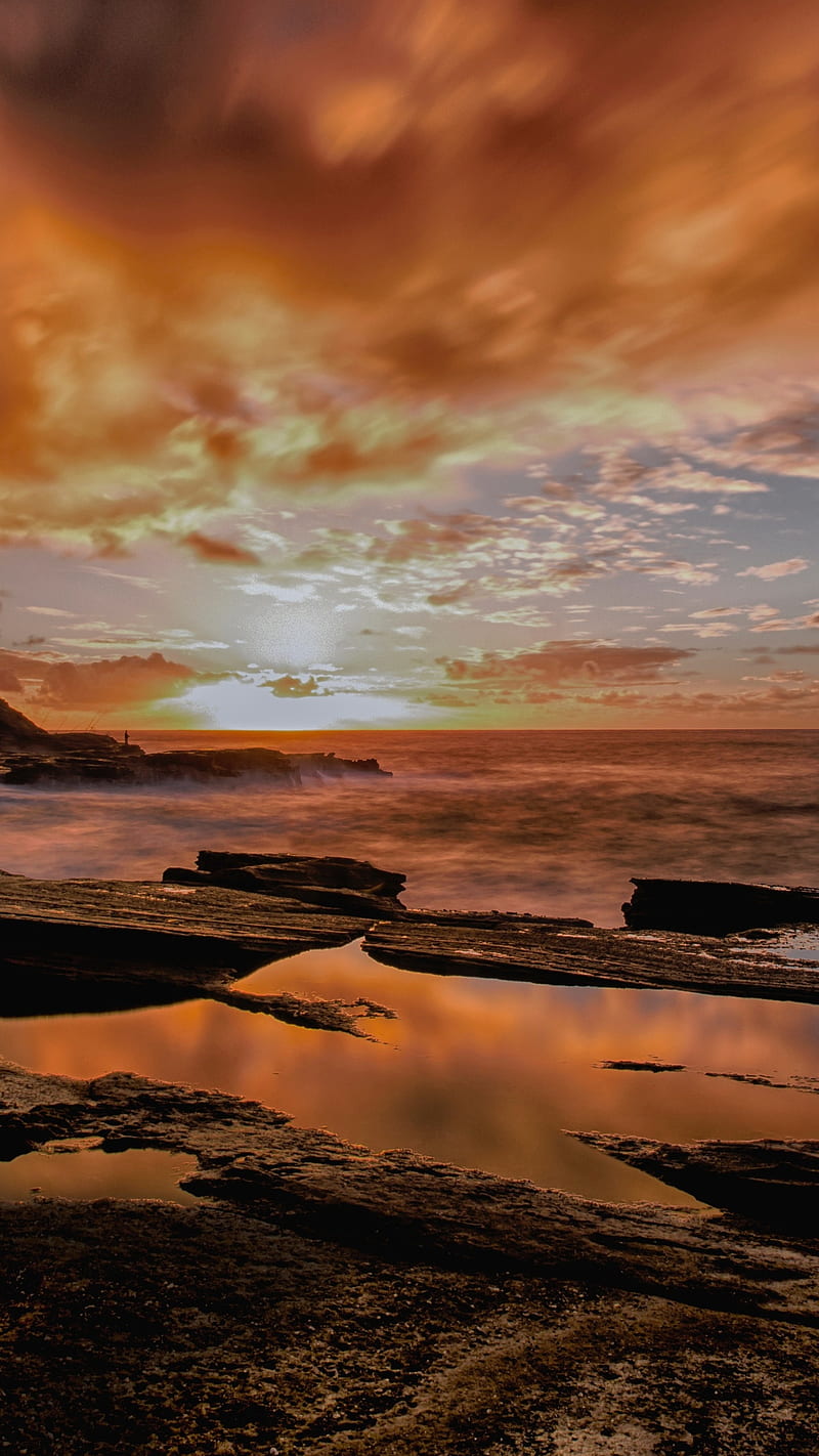 Backlit , dusk, seashore, dawn, clouds, dark, nature, HD phone wallpaper