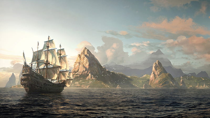 Ahoy!, water, land, Ahoy, ship, HD wallpaper
