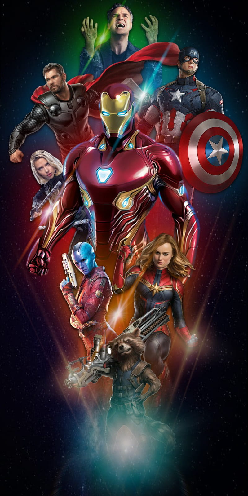Avengers Assemble, black widow, captain america, captain marvel, hulk, iron man, marvel, nebula, rocket raccoon, thor, HD phone wallpaper