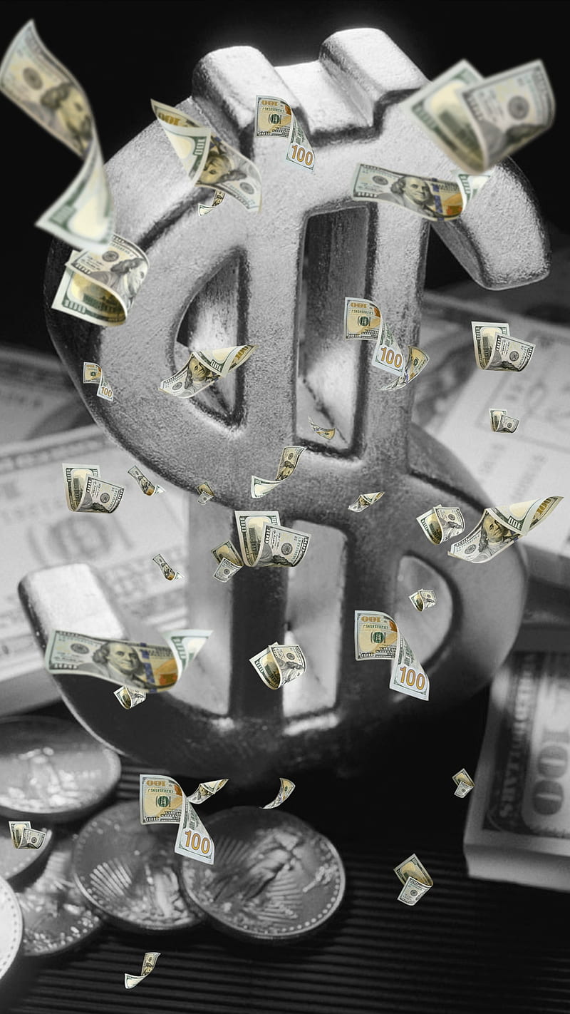 Money, dollar, dollars, falling maney, logo, sign, usa, HD phone wallpaper
