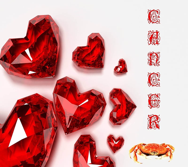 Cancer, cool, crab, corazones, red, ruby, zodiac, HD wallpaper