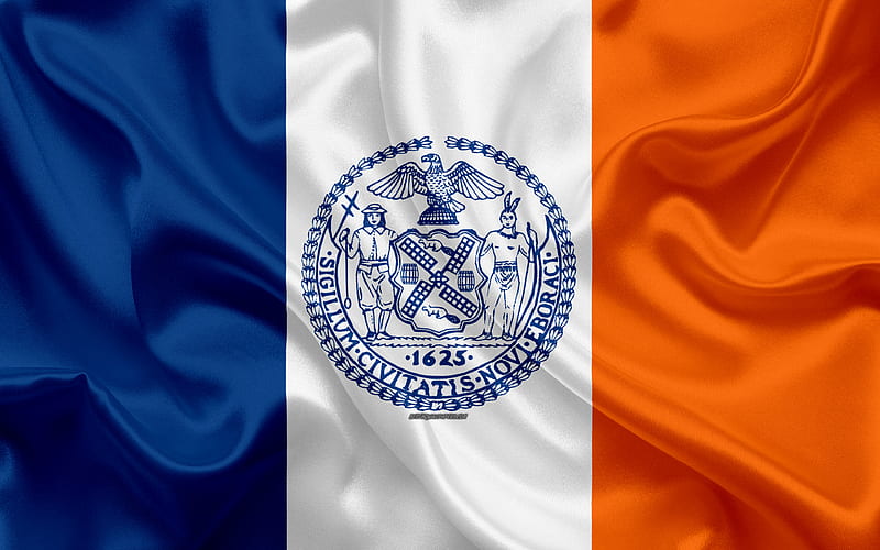 Flag of New York City silk texture, american city, blue white orange silk flag, New York City flag, NYC, USA, art, United States of America, New York, HD wallpaper