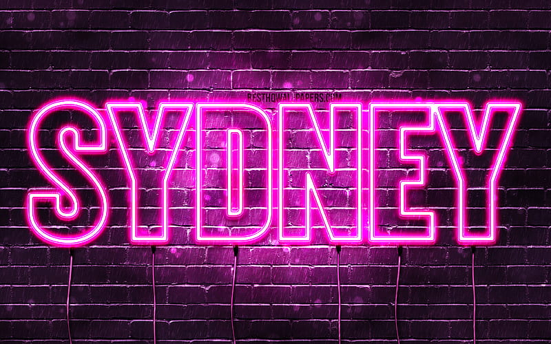 Sydney with names, female names, Sydney name, purple neon lights, horizontal text, with Sydney name, HD wallpaper