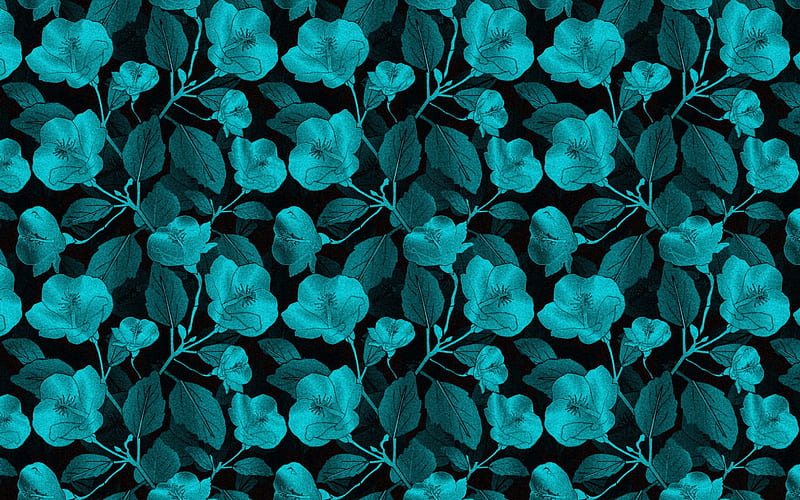 plant texture, blue flower petals, black background, blue floral texture, HD wallpaper