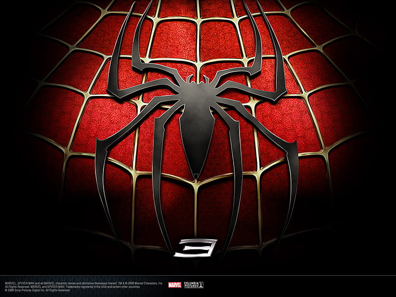 Spiderman 3, symbol, black on red, web, spiderman, hero, spider, HD wallpaper