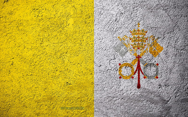 Flag of Vatican City, concrete texture, stone background, Vatican City flag, Europe, Vatican City, flags on stone, HD wallpaper