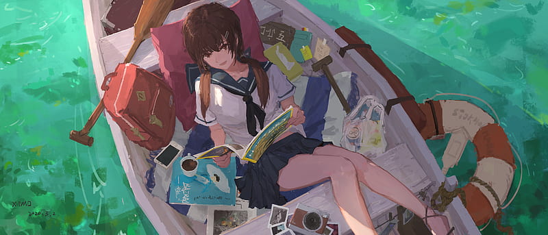 Anime, Original, Boat, Girl, School Uniform, Uniform, HD wallpaper