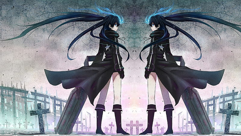 Black★Rock Shooter, gun, girl, jpeg artifacts, anime, black rock ...