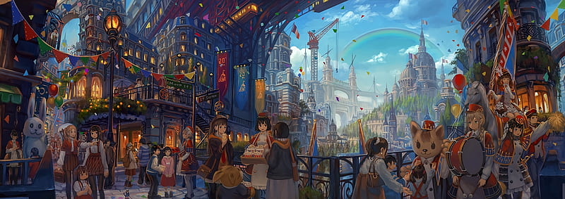  2º Caneco - Double Trouble! HD-wallpaper-anime-fantasy-world-rainbow-crowd-buildings-festival-anime