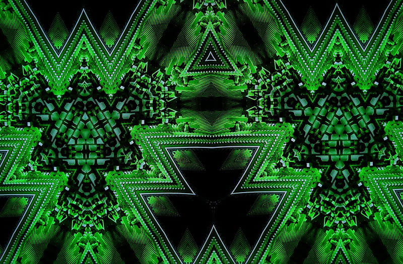 kaleidoscope, fractal, abstraction, green, HD wallpaper